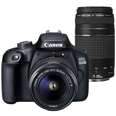 Canon EOS 2000D (Rebel T7) DSLR Camera Kit w/ 18-55mm & 75-300mm Lenses - 24.1MP Pre-Owned