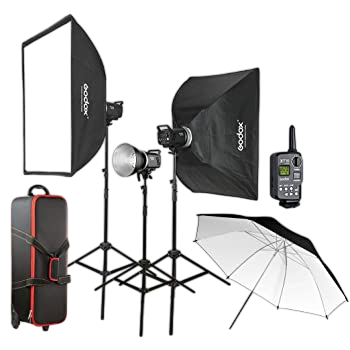 Godox MS300 3-Light Studio Kit - Professional Monolight Strobe Lighting Set